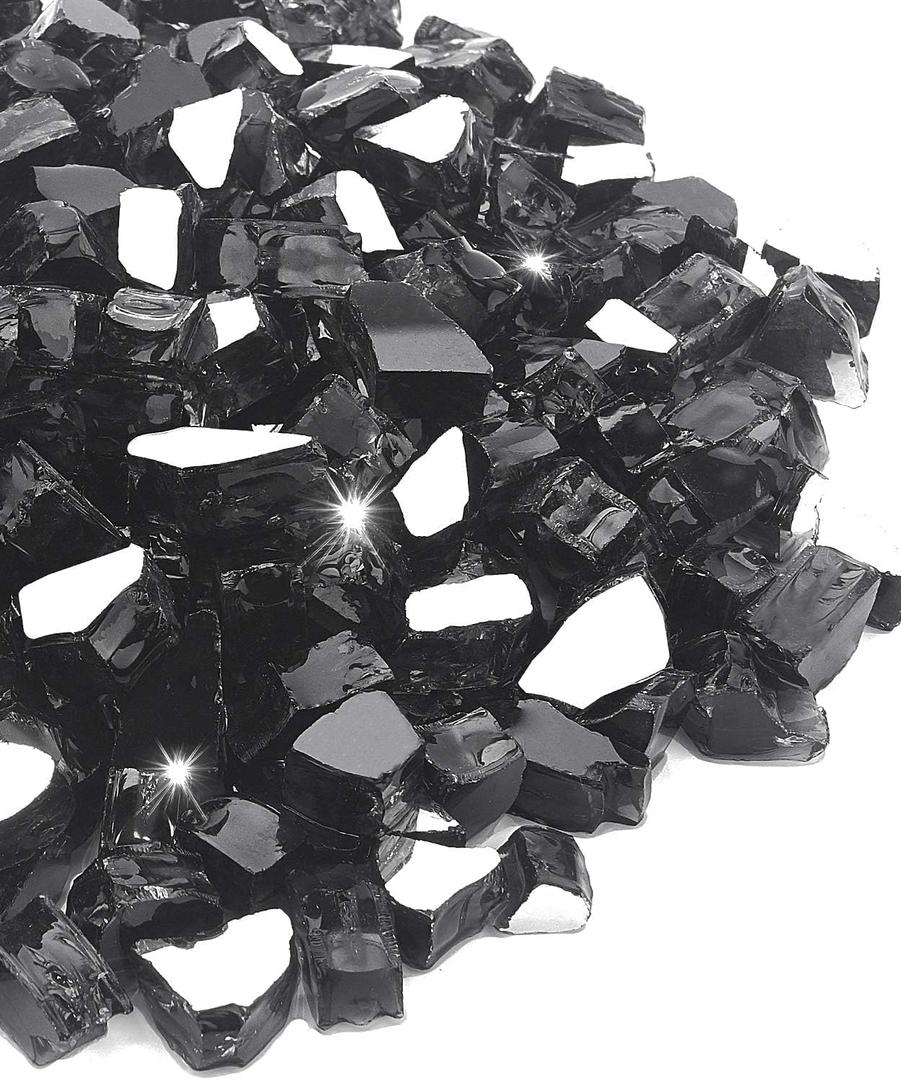 NUPICK 20 Pound Fire Glass, 1/2 Inch Reflective Fire Glass, Fit with Fire Pit and Fireplace, Black