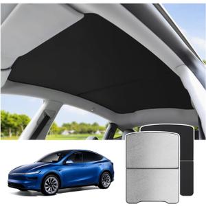 Tesla Model Y Juniper Sunshade Roof 2025-2026, Panoramic Glass Roof Sunshade Heat Insulation UV Block Sunroof Shade, No-Sag Foldable Tesla Model Y Juniper Accessories Interior Black