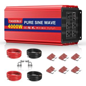 4000W 24V Pure Sine Wave Inverter, 24V DC to 110V/120V AC Power Inverter for RVOff GridTruckPower Outage with 4 AC outlets and LCD Display