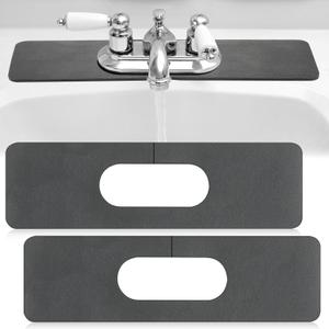 Tioncy 2 Pcs Faucet Mat Sink Splash Guard Oval-hole Oval Splash Pad for Kitchen Sink Oval Base Diatomite Faucet Mat for Bathroom Absorbent Mat Splatter Screens(Dark Gray)