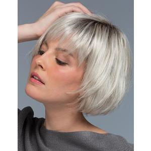 TISHINING Short White Blonde Bob Wig with Bangs for White Women Ombre Blonde Layered Straight Synthetic Hair Wig with Dark Roots Natural Chin Length Bob Wigs for Daily Party Use(10 Inch)