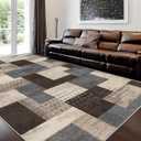 Modern Geometric Patchwork Indoor Area Rug for Living Room, Blue-Taupe 9'x 12' Large Rug Rockwood Collection Hardwood Floors Decor for Bedroom, Blue Throw Carpet for Office Entryway Dining Room