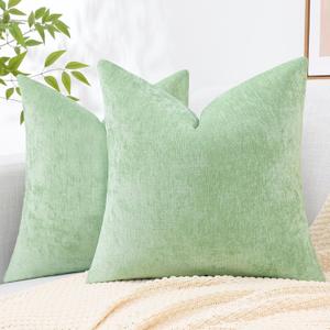 decorUhome Couch Throw Pillow Covers 20x20 Set of 2, Decorative Soft Neutral Chenille Solid Dyed Square Pillow Covers for Sofa Bed Living Room, Sage Green
