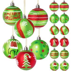 12 Pcs 2.4 Inch Christmas Ball Ornaments for Tree,Red and Green Glittering Hanging Bulbs Pendants for Christmas Tree Decorations
