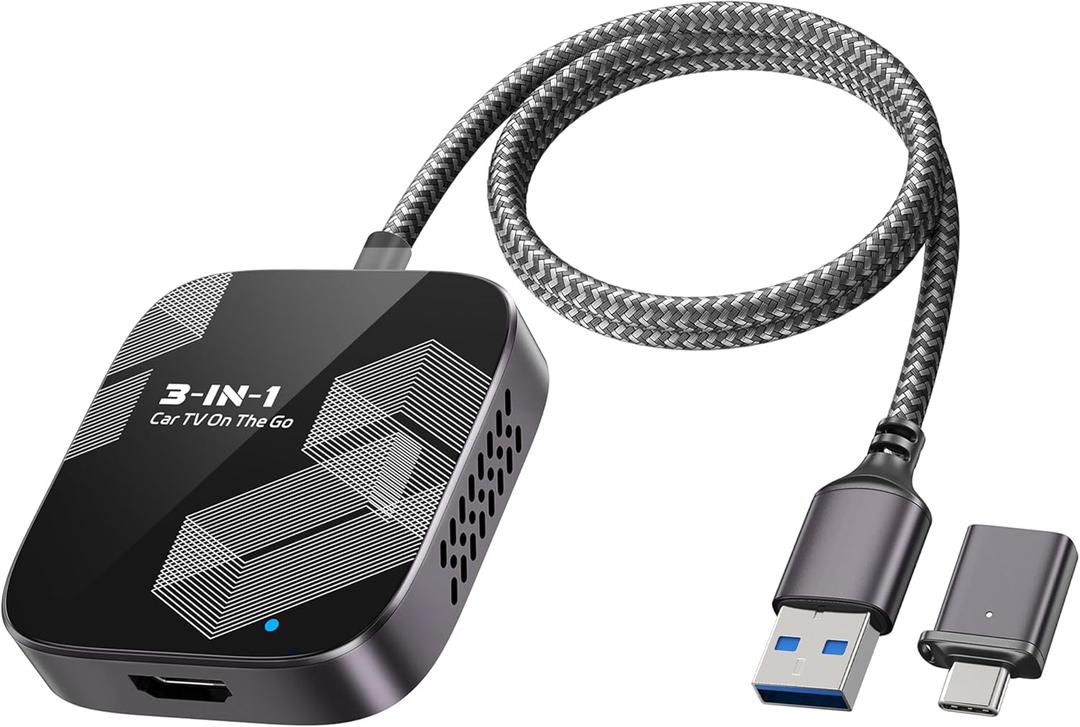 3-in-1 Wireless CarPlay Adapter, Convert Wired to Wireless Apple Car Play/Android Auto or HDMI for Fire TV Stick [Metal & Glass Case] 2025 Upgraded Car TV Mate Pro Max, Compatible for 2016+ Vehicles