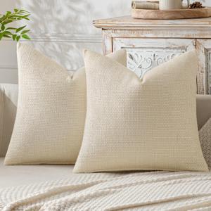 MIULEE Pack of 2 Cream Decorative Pillow Covers 18x18 Inch Soft Chenille Couch Throw Pillows Cute Farmhouse Cushion Covers for Home Decor Sofa Bedroom Living Room