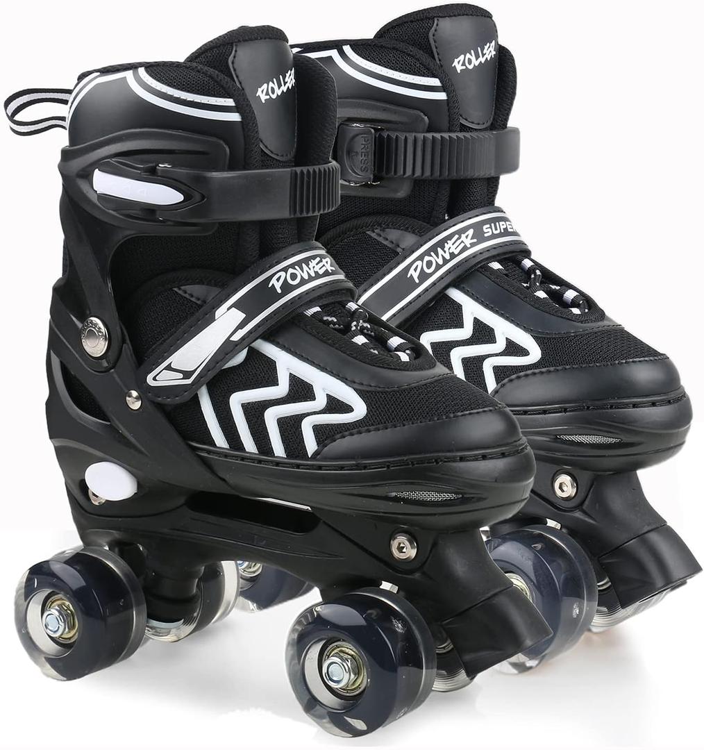 Kids Roller Skates for Boys Adjustable Roller Skates for Men Women Girls with 8 Wheels Lighting for Indoor Outdoor Quad Skates (Small, White)
