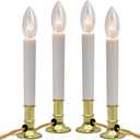 4 Pack Christmas Electric Window Candles Lamps with Gold Plated Base, Christmas Window Candles with 7 Watt C26 Clear Bulbs, Plug in Window Candle Lights for Wedding Home Church Decor, On/Off Switch