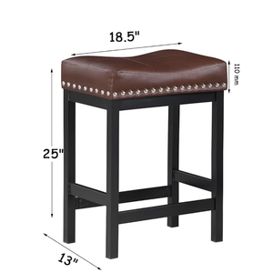 OUllUO Brown Bar Stool, Counter Height Bar Stool, Saddle Barstools, Pu Leather Stools with Metal Frame for Kitchen Island, 918P-BR3