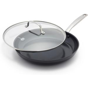 GreenPan Chatham Black Prime Midnight Hard Anodized Healthy Ceramic Nonstick, 12" Frying Pan Skillet with Lid, PFAS-Free, Dishwasher Safe, Oven Safe, Black