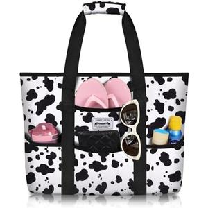 HOMESPON Large Waterproof Beach Bag for Women Sandproof Tote Bag Pool Bag with Zipper and Pockets for Travel Vacation Gym