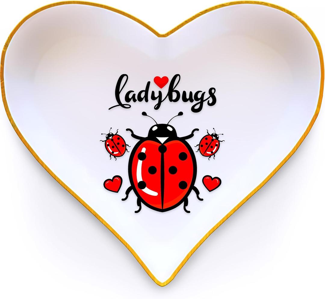 Ladybugs Ring Holder Dish Tray, Gifts For Women Teens Girls Kids, Ladybugs Lovers Themed Stuff Accessories Things Decor Merch, Home Room Ring Earrings Necklace Organizer Holder!