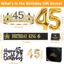 45th Birthday Gifts for Men, 45th Birthday Decorations for Men, Party Decor Supplies Including King Crown & Sash & Balloons & Cake Topper & Candles