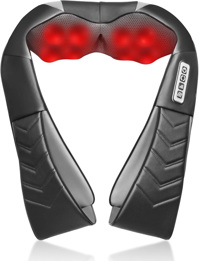 Shiatsu Neck and Back Massager, Electric Shoulder Massager with Heat, Deep Tissue Kneading Massage for Pain Relief, Gifts for Dad Mom Friend Birthday Father's Day(NOT Cordless) (Black)