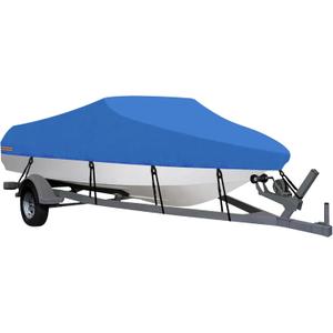 OutdoorLines Waterproof Boat Cover 16-18.5 Ft Long Blue - Heavy Duty UV Resistant Trailerable for V-Hull, Tri-Hull, Bass, Runabout, Fish & Ski, Pro-Style Fishing