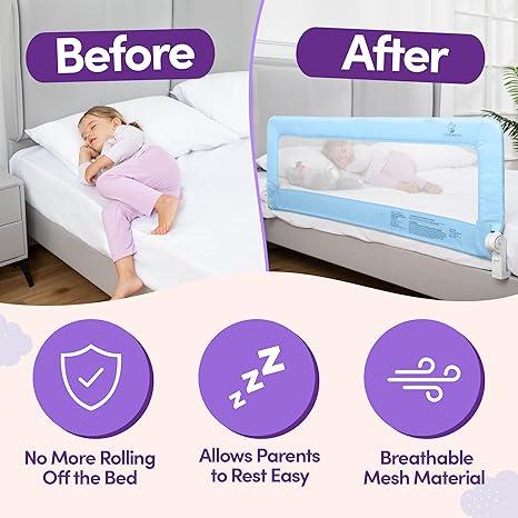 ComfyBumpy 1-Pack Bed Rail for Toddlers 55.5" L x 19.5" H | Toddler Bed Rails for Twin, Full, Queen & King Mattress Size | Swing Down Rail Guard | Mattress Side Rail for Kids | Blue