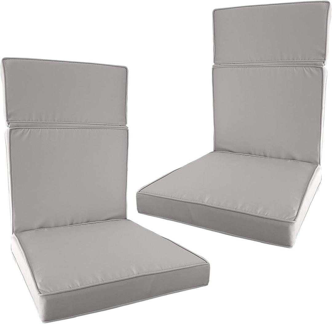 2 Pieces High Back Patio Chair Cushions, Fade Resistant Outdoor Rocking Chair Cushions, Office Chair Back Support Cushion (Off-White, Seat (21''x21''x3'')+Backrest (21''x28''x3''))