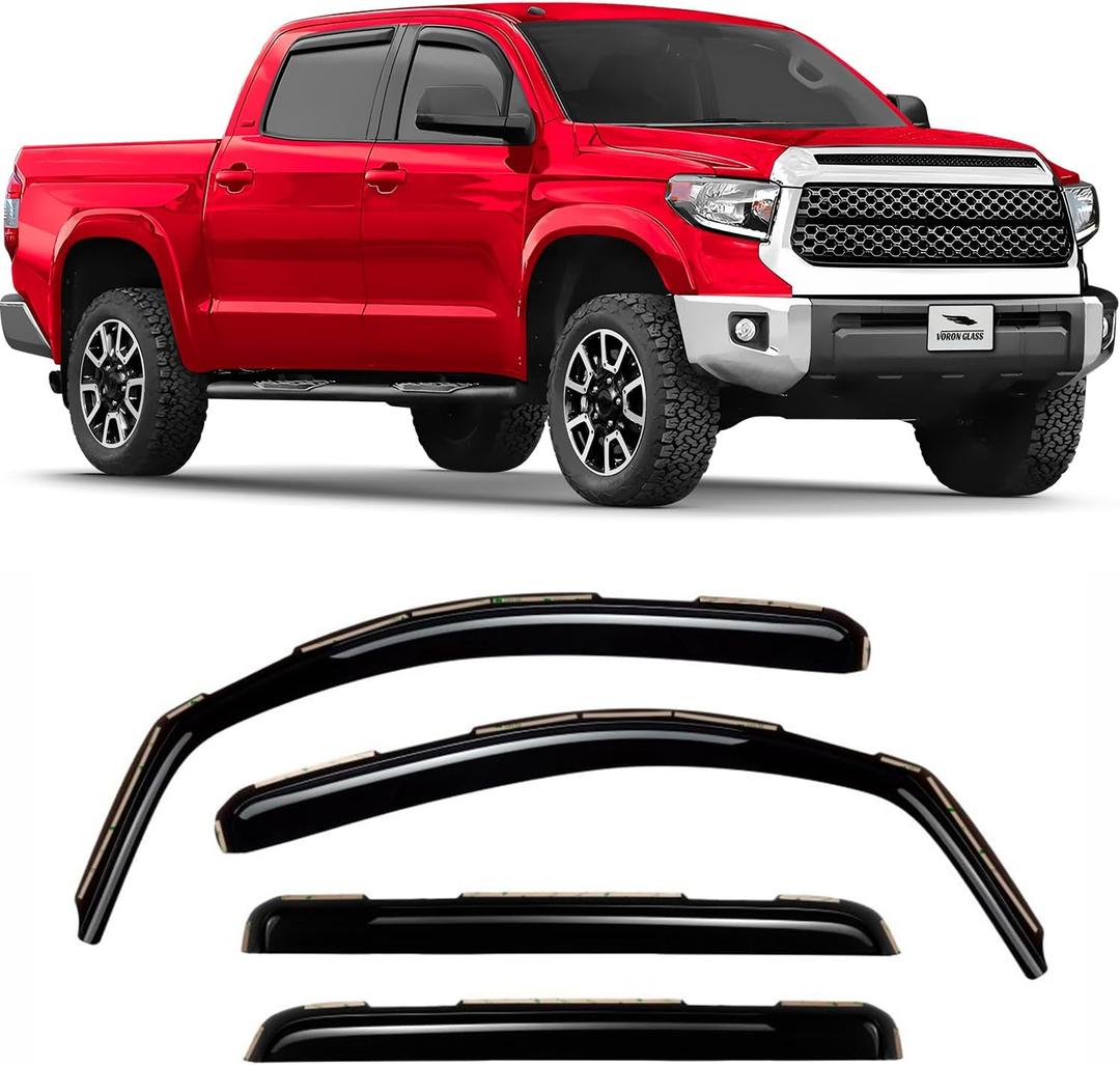 Voron Glass in-Channel Extra Durable Rain Guards for Trucks Toyota Tundra 2007-2021 CrewMax, Window Deflectors, Vent Window Visors, 4 Pieces - 220083