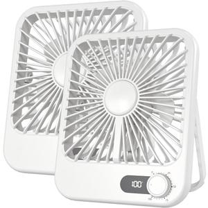 2 Pack Portable Travel Fan 5000mAh, 20 Hours Battery Life 6.8" Small Criuse Fan with 100 Speed,Digital Display, Rechargeable Battery Operated Quiet Personal Fan for Desk Office Bedroom Outdoor