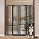 Fairy Baby 51.18" Extra Tall Pet Gate for Cats, 29.5"-48.4" Extra Wide High Cat Dog Gates for Doorways, Tall Baby Safety Gate Pressure Mounted No Drill, Walk Thru Auto Close Metal Doggy Gate, Black