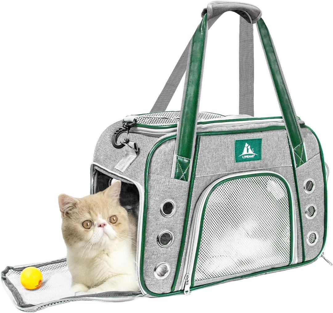 Lifeand Pet Carrier Airline Approved for Cats, Small Dogs, Kitten - Collapsible Soft Sided Travel Carrier for Small Medium Cats Under 18lb (grey)
