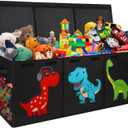 Extra Large Toy Box, Collapsible Sturdy Toy Storage Organizer with Lids, Dinosaur Toy Box for Boys Girls, 40"x16"x16" Kids Toy Chest Bin Baskets for Living Room, Playroom, Bedroom, Nursery, Black