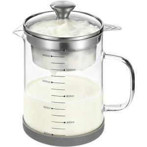 Greek Yogurt Strainer, 50 oz Nut Milk Strainer, Juice Food Strainer, Glass Teapot with Mesh Strainer, Iced Tea Pitcher, 1500 ml Heat & Cold Resistant High Borosilicate Glass Jug with Handle and Lid