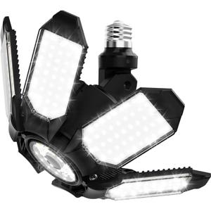 Adiding LED Garage Light Rotatable, Bright Basement Shop Ceiling Bay Lighting Fixture w/ 6 Adjustable Panels Screw in E26 E27 Bulb Base for Attic, Shed, Warehouse, Home Gym, Utility, Workshop