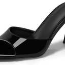 Coutgo Womens Heeled Mules Pointed Peep Toe High Heels Slip On Backless Mule Sandals Dress Shoes, Black, Size 6