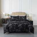 Black Marble Comforter Set King, 3 Pieces Modern Pattern Soft Microfiber Bedding Comforter Set, Down Alternative Comforters for All Season (104 * 90")