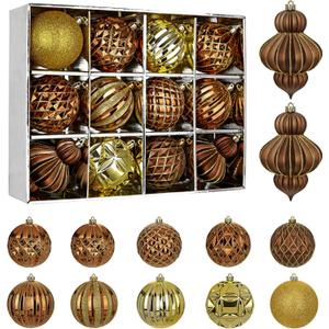 4" Christmas Ball Ornaments Set 12PCS Large Shatterproof Plastic Ornaments Christmas Tree Ball Hanging Ornaments for Xmas Tree Wedding Party Holiday Decorations - Bronze, Gold