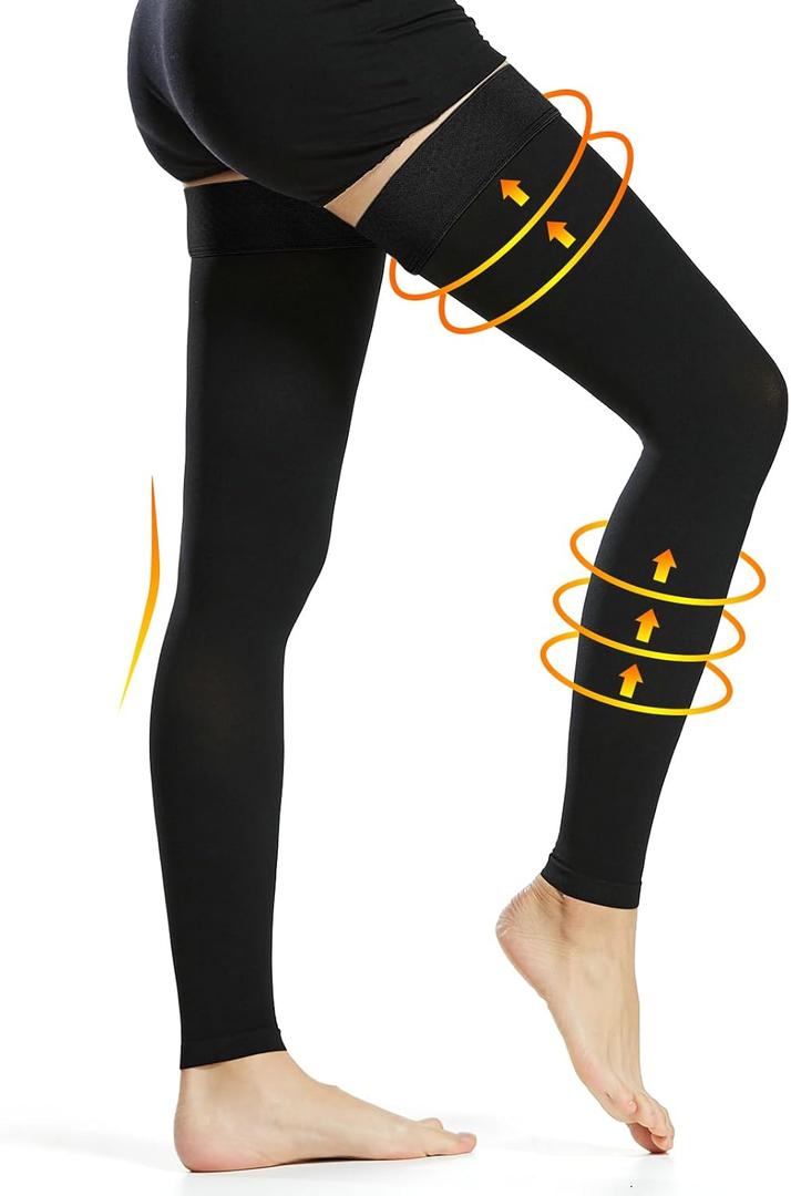 Ailaka Medical Compression Stockings for Women Men, Thigh High Footless 20-30mmHg Graduated Compression Socks with Silicone Band for Varicose Veins, Edema, Post-Surgery (X-Large (1 Pair), Black)