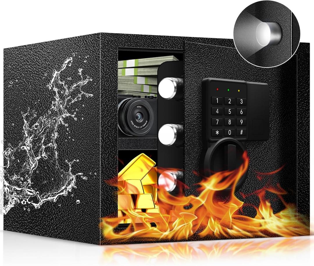 1.3 Cub Small Safe Box for Home Document, Security Safe and Lock Box with LED Sensor Light Keys for Money Jewelry Documents, Removable Shelf, Mute Function (1.3 cub ft)