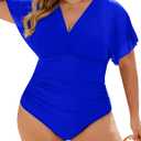 Blooming Jelly Women's Plus Size Swimsuit One Piece Bathing Suit Tummy Control Mesh V Neck Maternity Swimwear (3X-Large, Royal Blue)