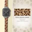 Slim Leopard Leather Bands Compatible with Apple Watch 38mm 40mm 41mm 42mm 44mm 45mm 46mm 49mm for Women, Thin Engraved Genuine Leather Strap for iWatch Series 11 10 9 8 7 6 5 4 3 SE Ultra