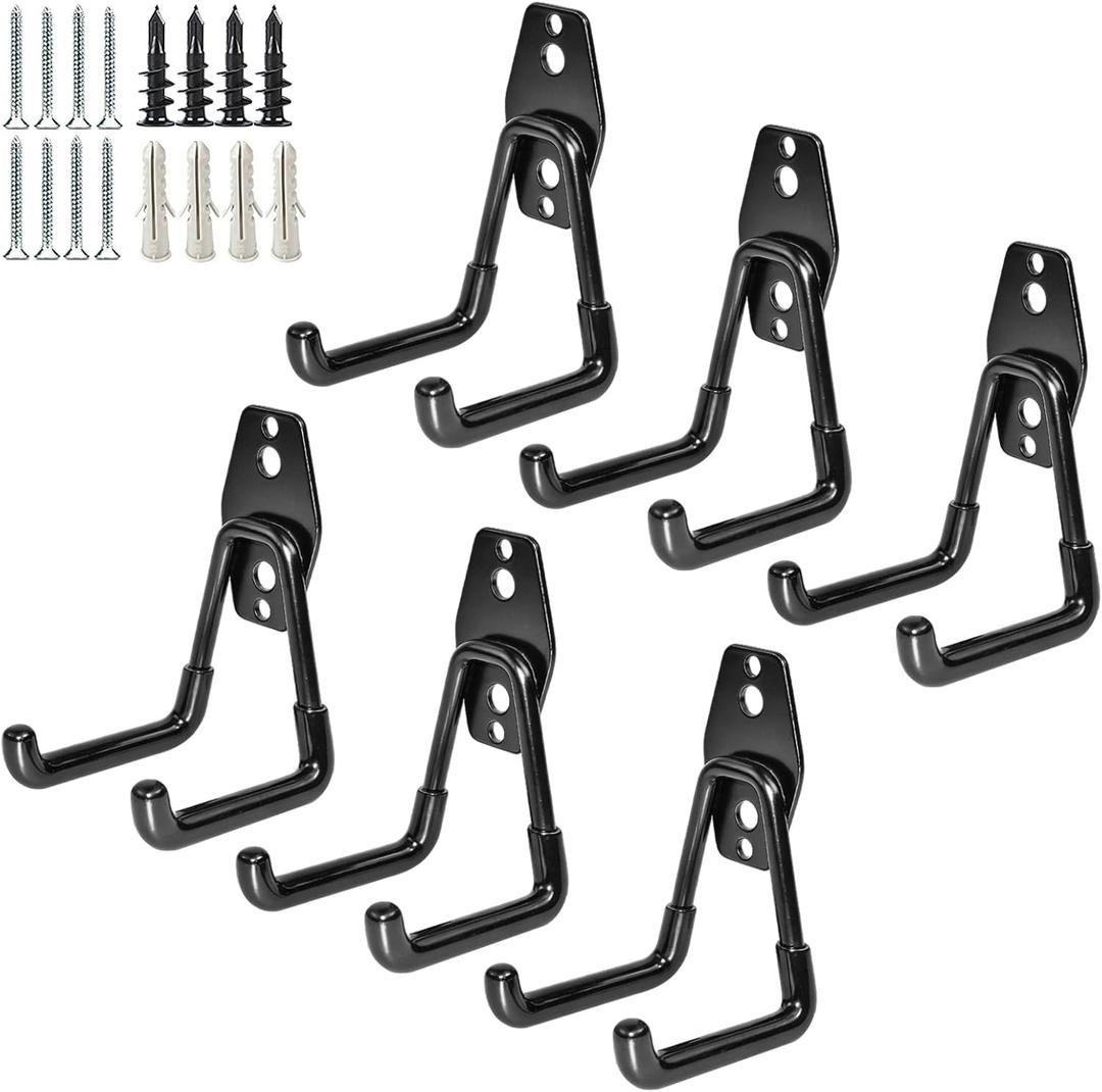 GeeWatom Garage Storage Utility HooksGarage Garden Tool OrganizerSteel Wall Mount Hooks, Garden Small U Hooks (6 Pack-Black)