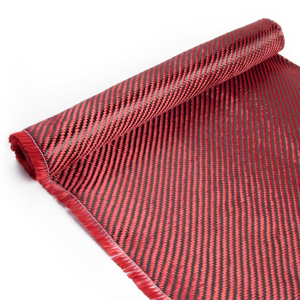 BARTOO 4.9ft x 12" Carbon Fiber Cloth Roll, 2 x 2 Twill Weave 3k/220g High Strength Fabric Carbon Fiber Sheet for Cars Repair, Boats, Structural Reinforcement on Concrete Walls, Basements, Red