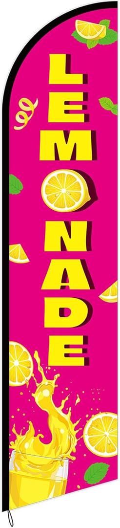 Mindsoft 2.5 x 12 ft Lemonade Feather Flag Only - Windless Single-sided Printing Feather Flag Outdoor Business Advertising Banner, NO POLE (Pink)