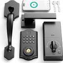 Smart Front Door Lock Set, APP Control Keyless Entry Door Lock with Handle, Smart Fingerprint Deadbolt, Anti-Peeping Electronic Keypad, Auto Lock, Easy Install, Black