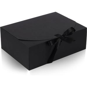 NEWSNOW 12 PCS Gift Boxes with Lids, 10x7.5x3.5 Inch Paper Gift Box, with Ribbon, Bridesmaid Proposal Box for Wedding, BirthdayPackaging, Present (Black)
