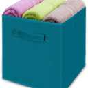 MaidMAX Cloth Storage Bins, Set of 6 Foldable Collapsible Fabric Cubes Organizers Basket with Dual Handles, Teal