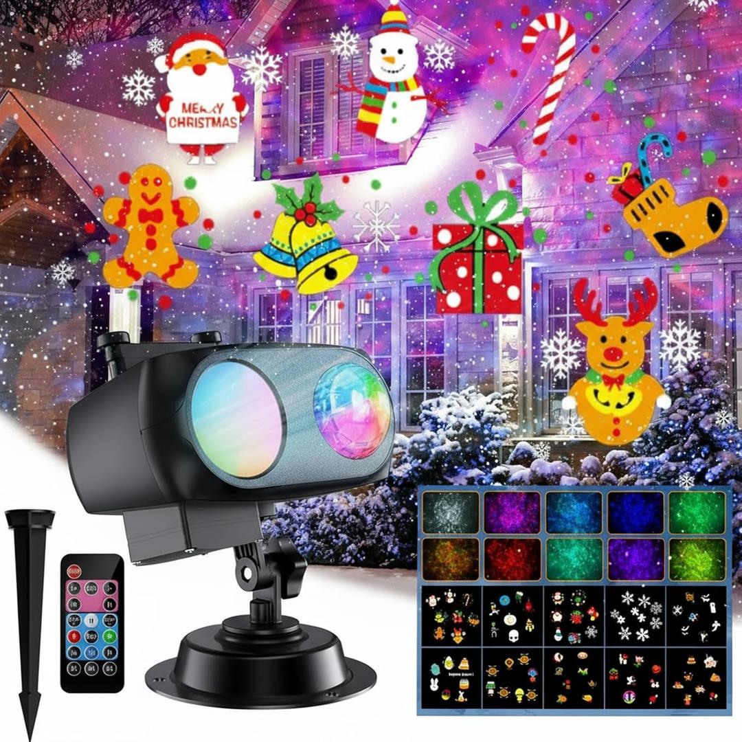 2025 Upgrade Halloween Christmas Projector Lights Decorations, COOLWUFAN Outdoor Indoor Holiday Projector Lights with Remote and 20 HD Effects(3D Ocean Wave) for Xmas Halloween Party Yard Decor