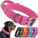 Tactical Dog Collar with Control Handle, Military Adjustable Pet Collar Reflective Heavy Metal Buckle Dog Collar, Soft Nylon Training Collar for Medium Large Dogs (Rose Red, Medium)