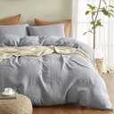 SE SOFTEXLY Muslin Duvet Cover Queen Size, 100% Washed Cotton Duvet Cover Set, Ultra Soft Comforter Cover Linen Like, 3 Pieces Minimalist Gauze Duvet Cover with 2 Pillowcases, 90"x90", Light Grey