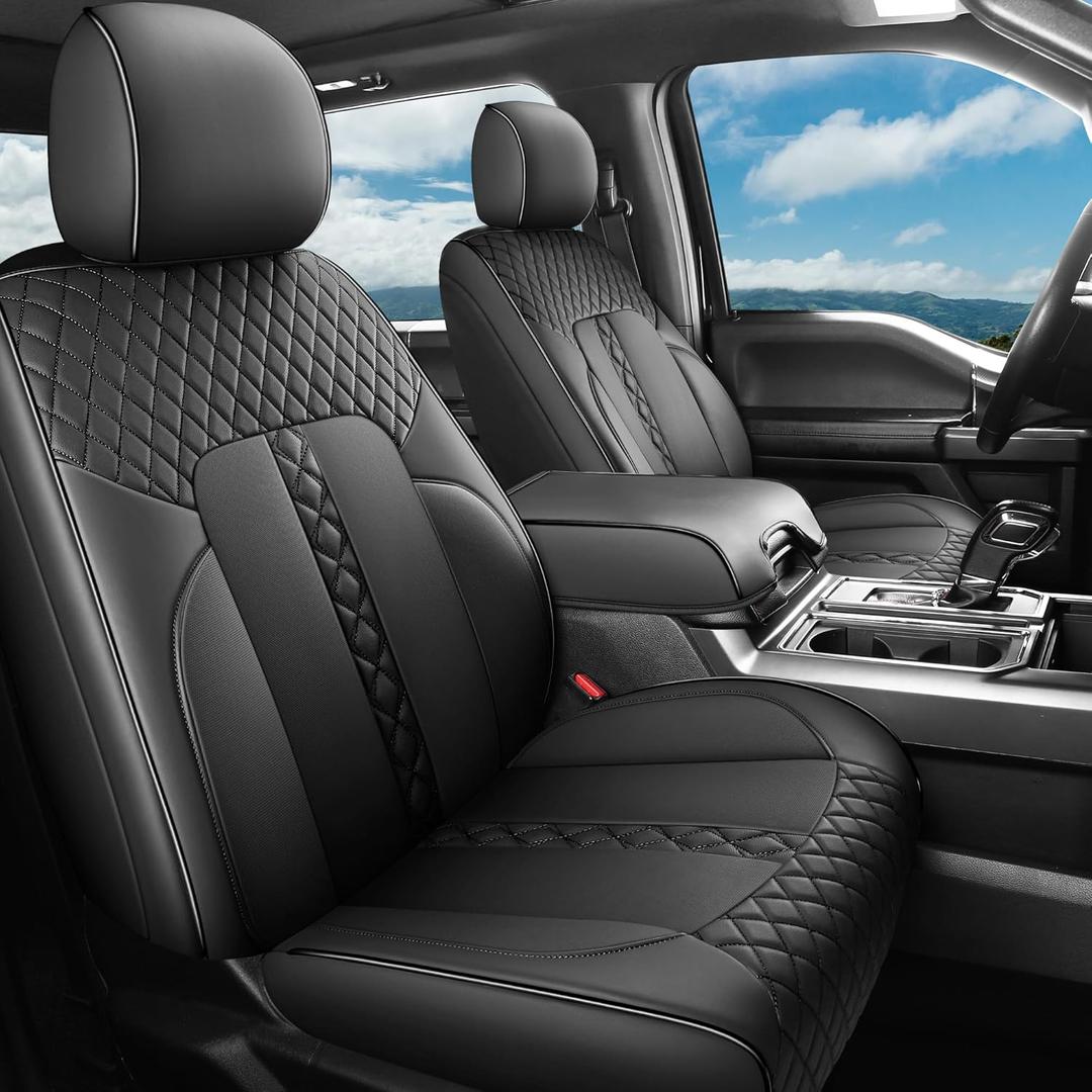 Huidasource Seat Covers Full Set, Front&Rear Custom Seat Cushion Protector Fit for Chevy Silverado GMC Sierra 1500 2014-2018, 2500HD 3500HD 2015-2019 Crew Double Extended Cab (Full Set, Black), 70X18X58.5