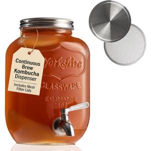 Kombucha Continuous Brewing Jar with Spigot - Gallon Glass Jar Dispenser & Scoby Starter Hotel with Mesh Lid & Airtight Lid - Designed by kitchentoolz for Home Fermentation