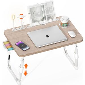 Laptop Desk for Bed Height Adjustable, Lap Bed Table with USB/Storage Drawer/Cup Holder/Tablet Stand/Book Shelf, Foldable Breakfast Tray Portable for Reading Writing, Sofa & Floor, Glacier