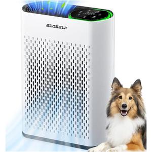 Air Purifier for Large Room, Cleans 2,400 ft in 30 Mins, 3-Stage True HEPA, 360 Airflow, Large Touch Display Control, Real-Time Air Quality (PM2.5) Display, Ultra-Quiet 20dB Sleep Mode, HAP602 White