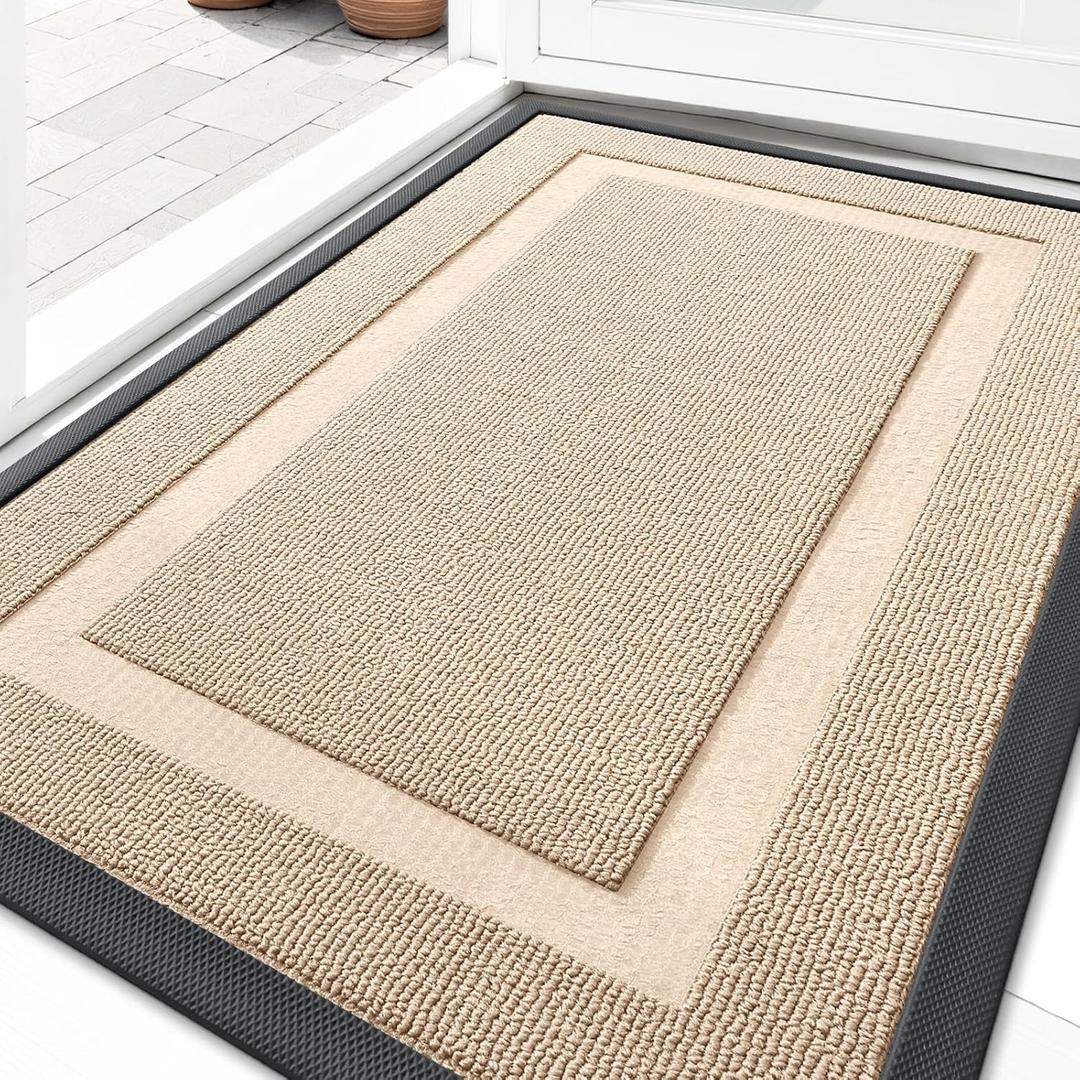 OLANLY Front Door Mat Indoor Outdoor Entrance, Waterproof All-Season, All-Weather Doormat, Sturdy Natural Rubber, Low Profile, Easy Clean Patio Porch Entryway Mat, 29.5x17, Off-White