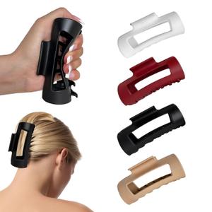 4 x Square Claw Clip for Thick or Fine Hair  Non-Slip Cozy Silicone Hair Clip, Flexible & Unbreakable Hair Claw, Lightweight Matte Finish, Strong Hold All Day (Black+White+Red+Khaki)